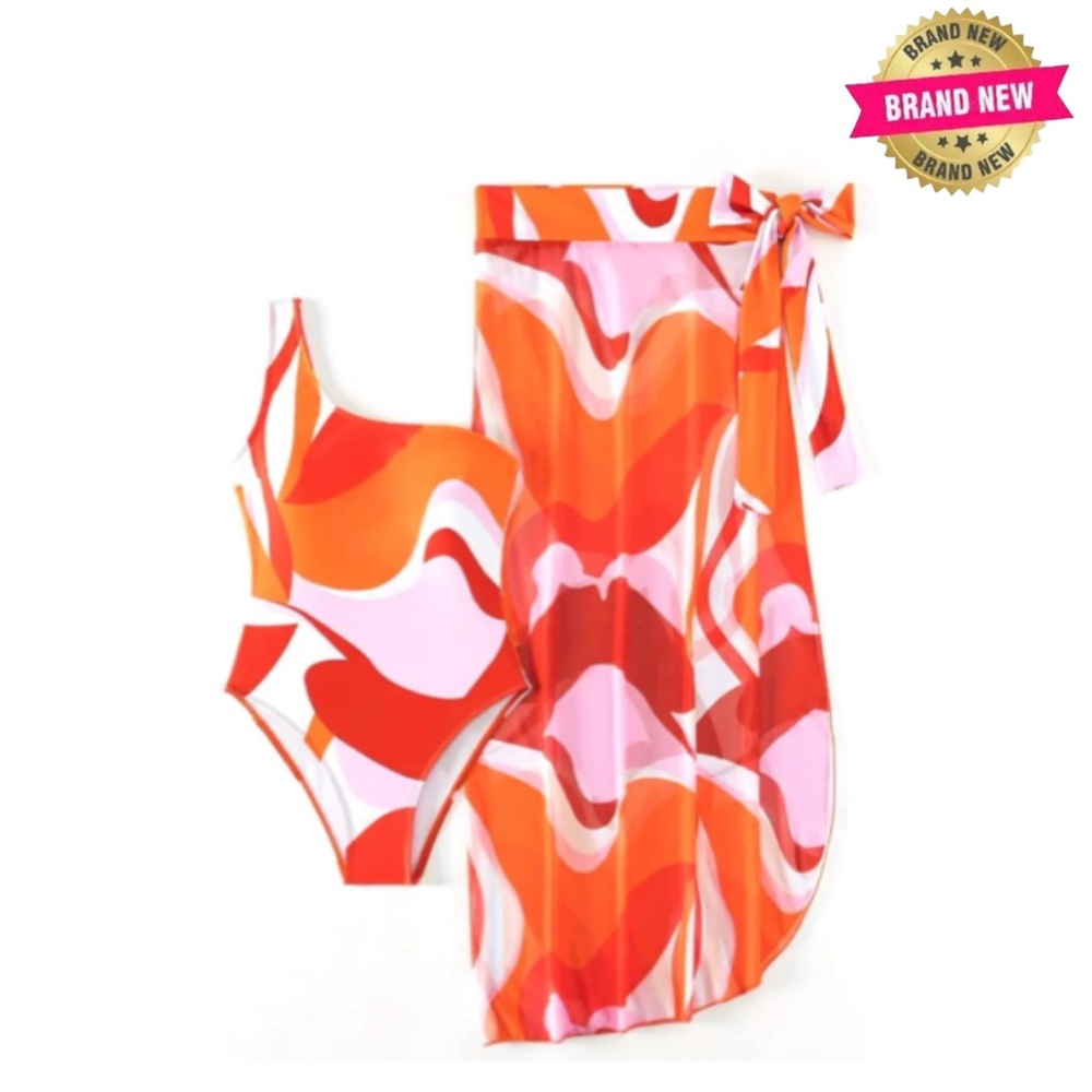 One Piece Swimsuit with Coordinating Wrap Skirt Coverup NWT